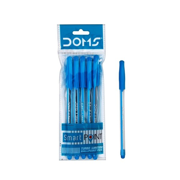 Doms Smart Point Ball Pen- Blue 5 Pcs
